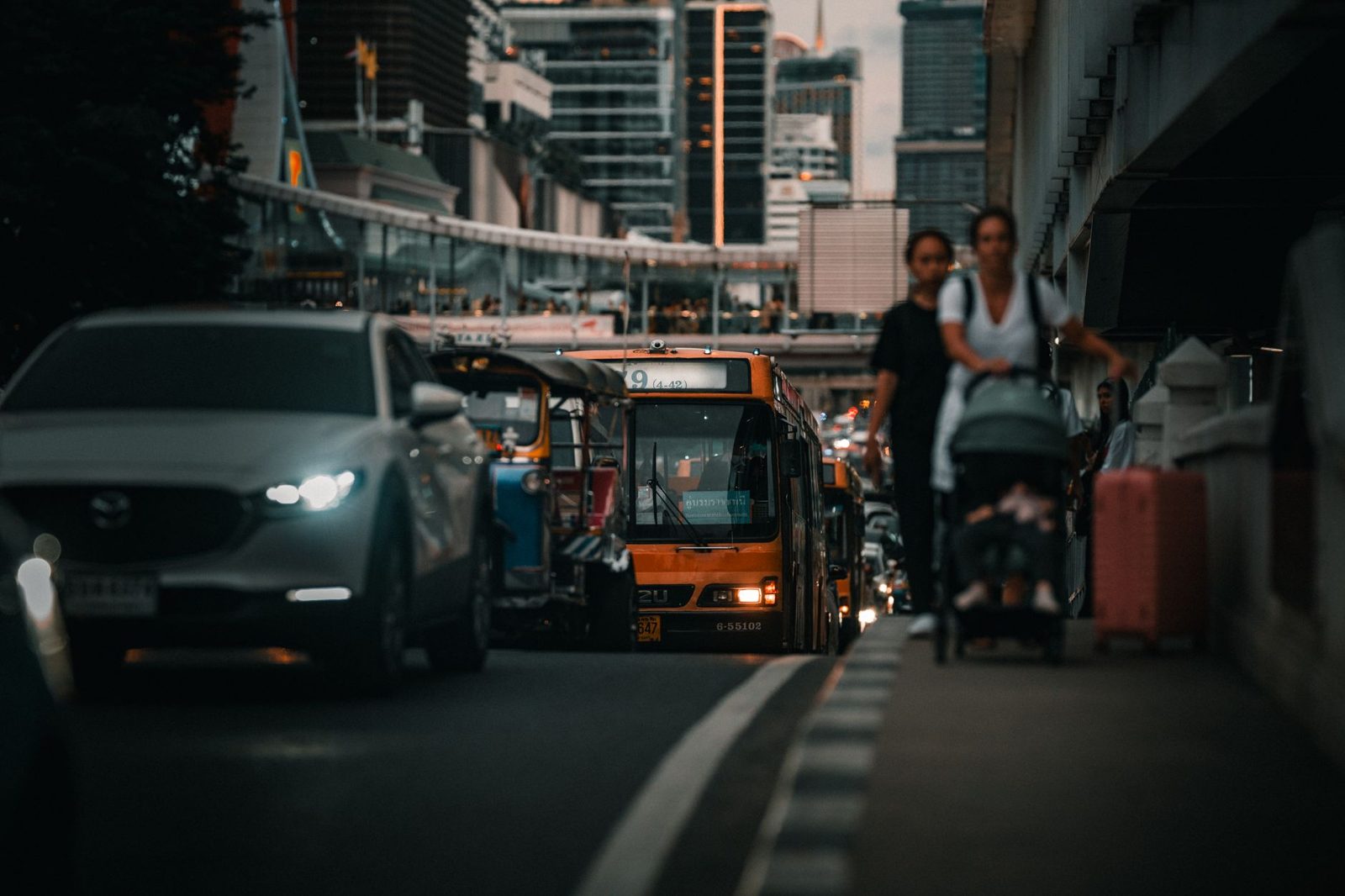 City street with a bus